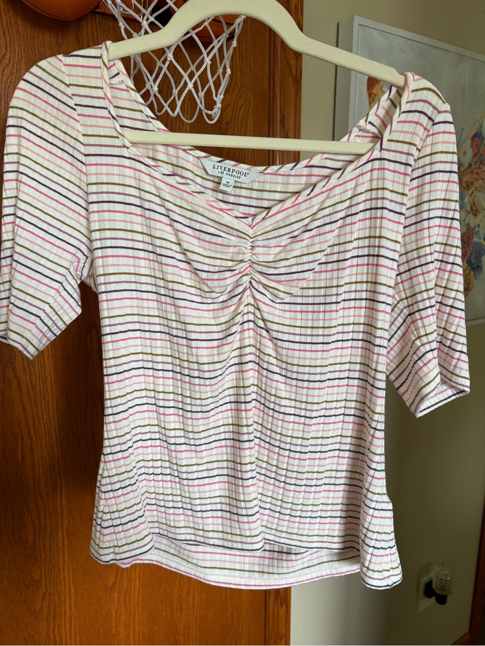 Liverpool White Top with Pink and Purple Stripes